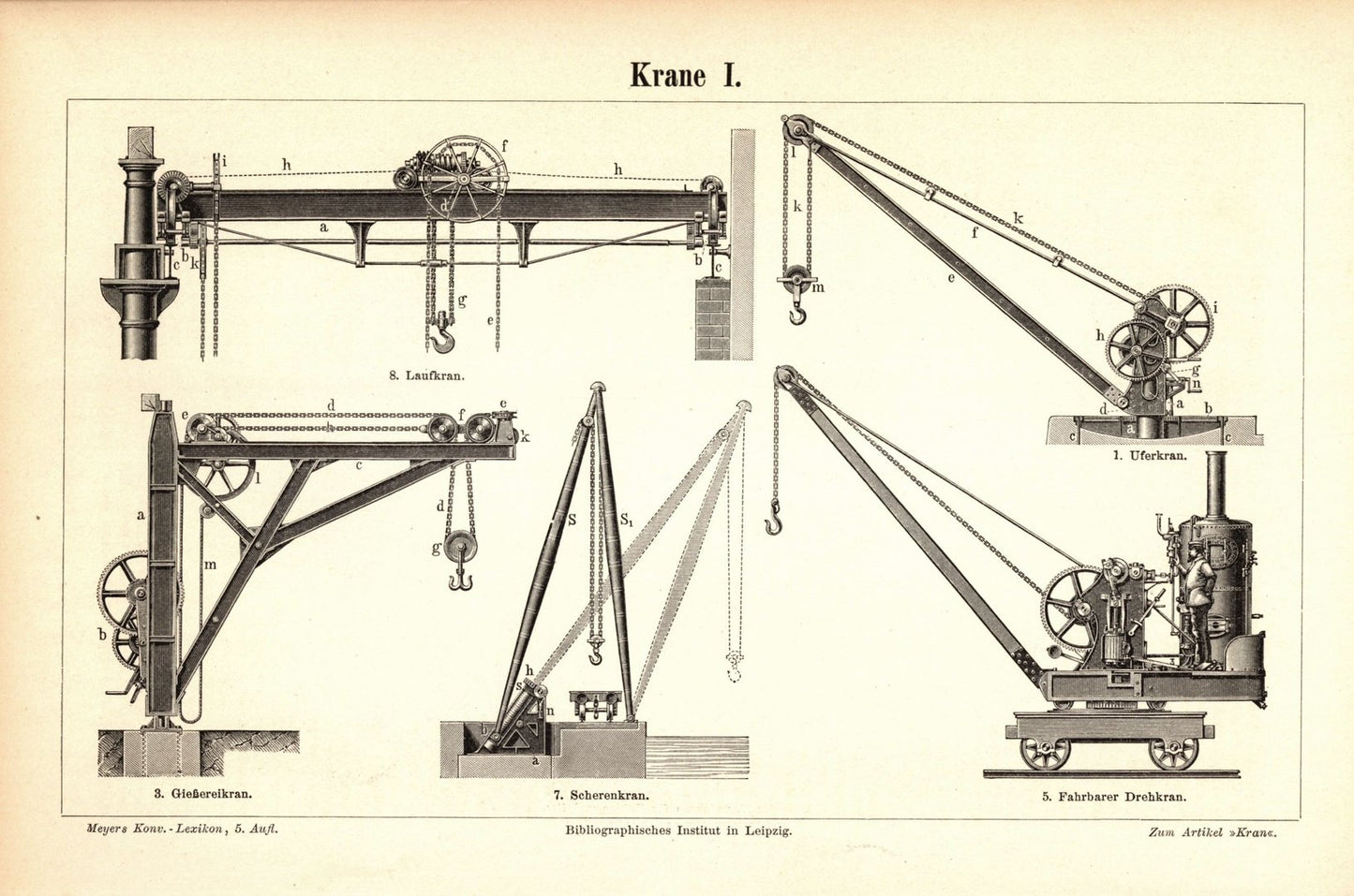Krane. Buchillustration (Stich) von 1896