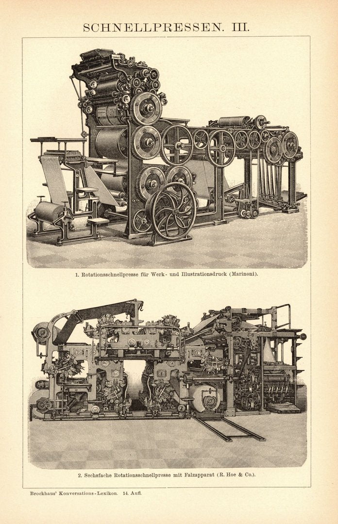 Schnellpressen III. Buchillustration (Stich) von 1897