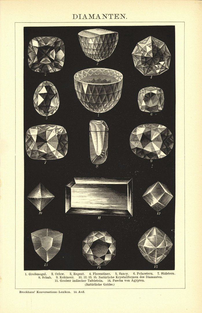 Diamanten. Buchillustration (Stich) von 1897