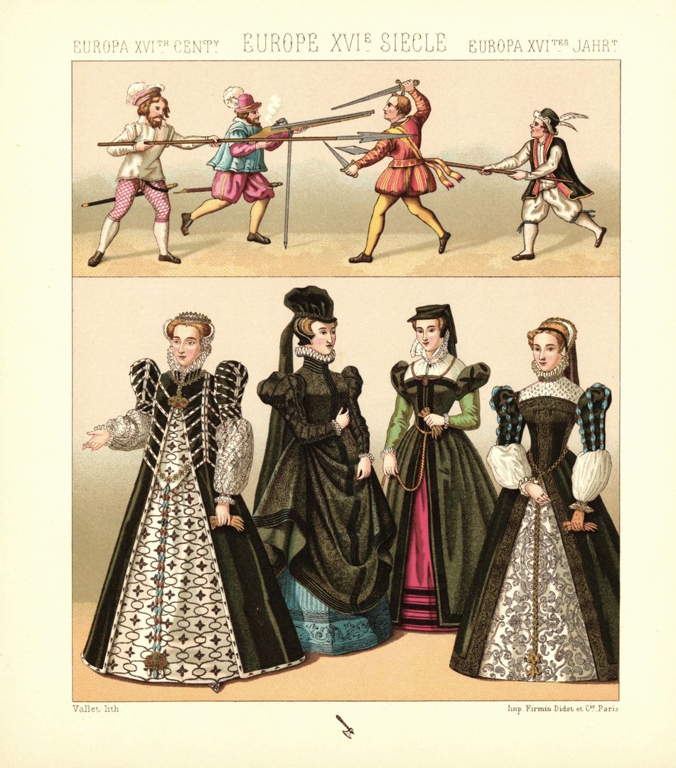 Frankreich. Historische Gestalten, Handwerker, Hauptmann, 16. Jhd. Lithografie von 1888. (T266)