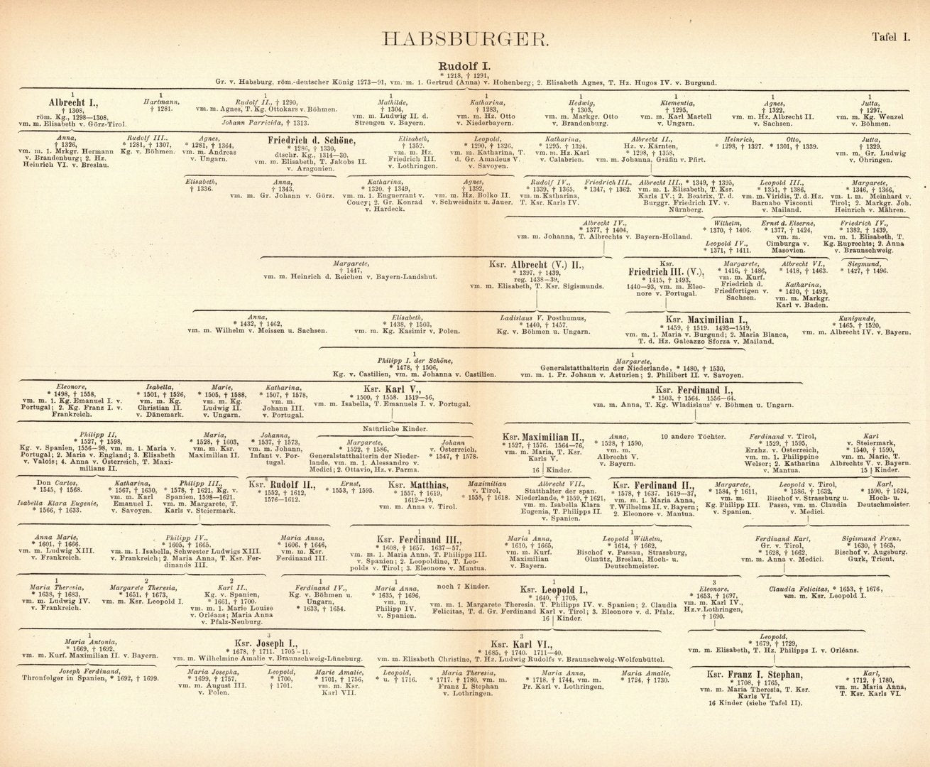 Stammliste der Habsburger. Buchillustration von 1897