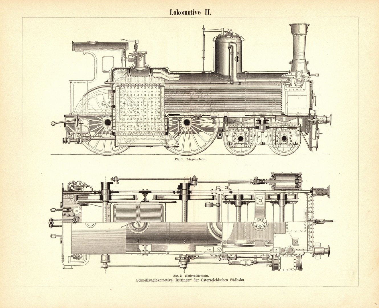 Lokomotive . Buchillustration (Stich) von 1896