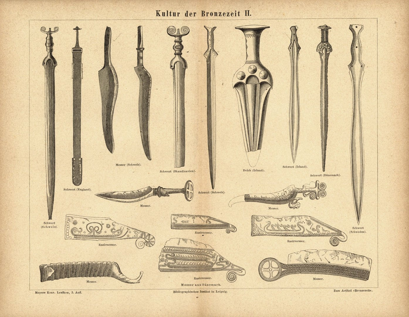 Kultur der Bronzezeit II. Buchillustration (Stich) von 1874