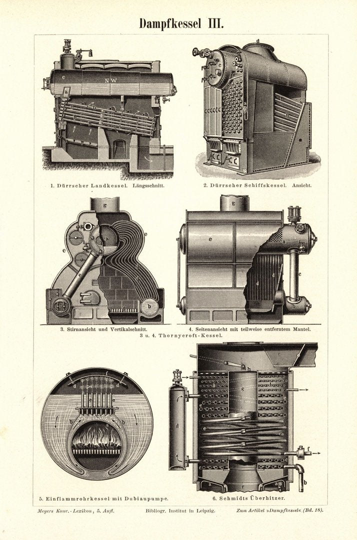 Dampfkessel III. Buchillustration (Stich) von 1898
