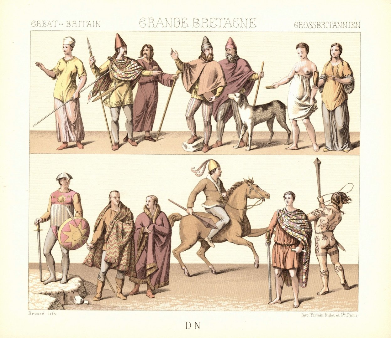 Großbritannien.Bewohner aus der Zeit der römischen Besatzung. Lithografie von 1888. (T59)