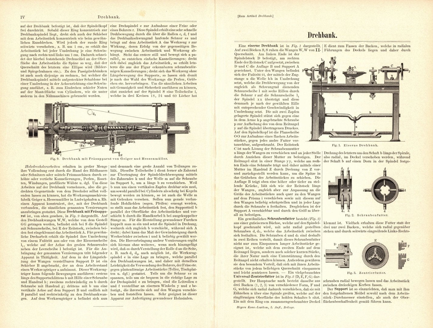 Drehbank. Buchillustration (Stich) von 1895