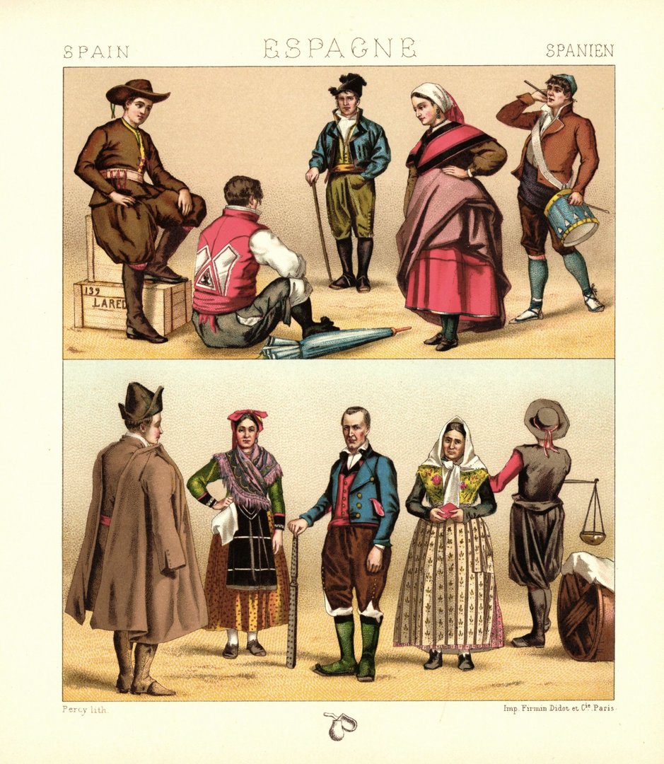 Spanien. Maragatos. Provinz Leon. Lithografie von 1888. (T473)