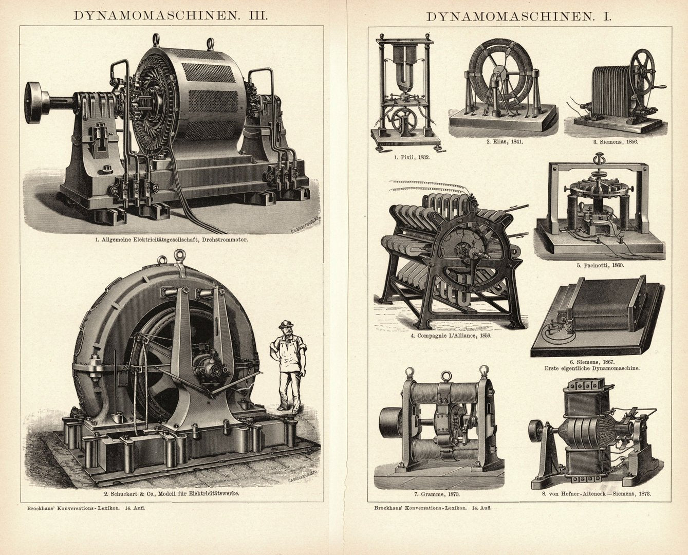 Dynamomaschinen. Buchillustration (Stich) von 1897