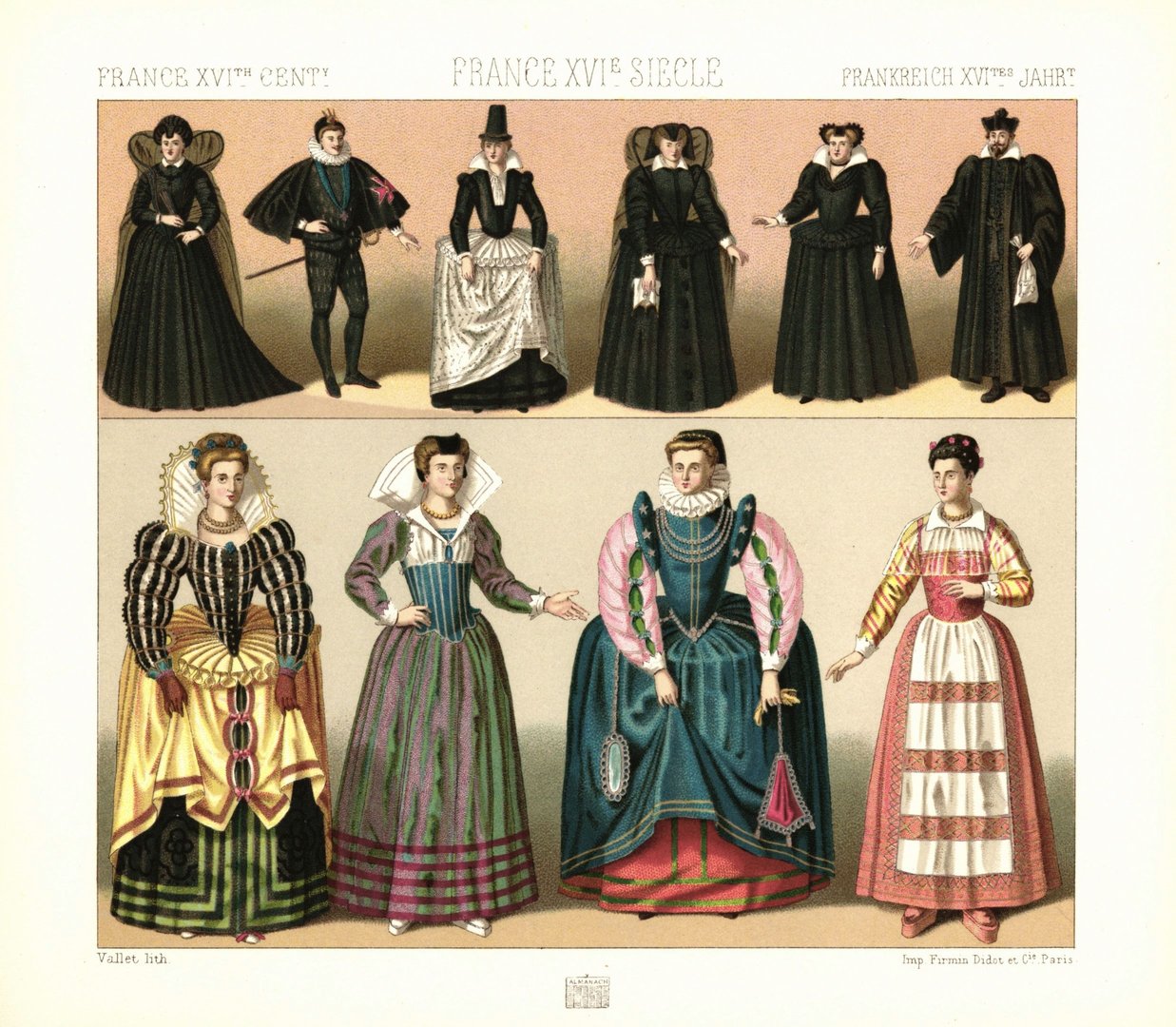 Frankreich. Regierungszeit Heinrichs III. Bürgertum, Hochadel. Lithografie von 1888. (T273)
