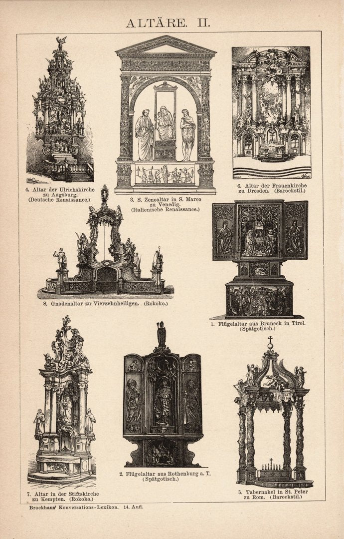 Altäre. Buchillustration (Stich) von 1897