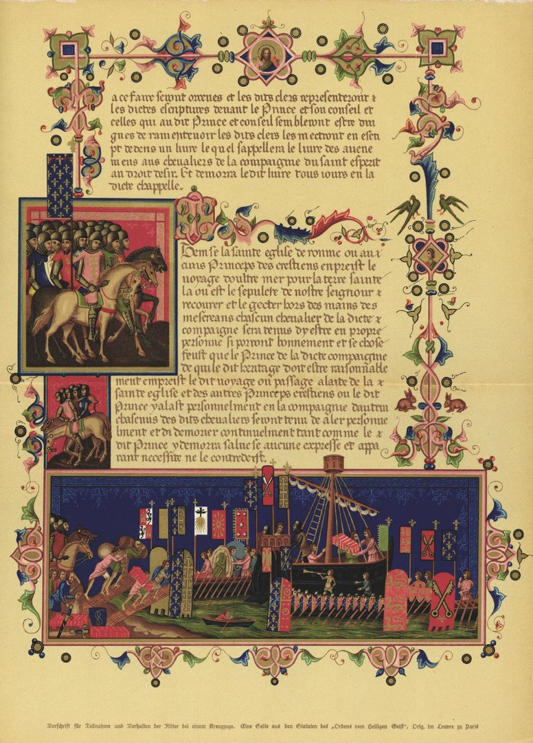 Faksimile aus den Statuten des Ordens vom Heiligen Geist. Lithografie von 1910