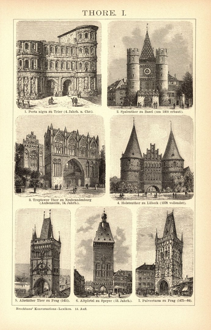Tore, Brandenburger Tor u.a. Buchillustration (Stich) von 1897
