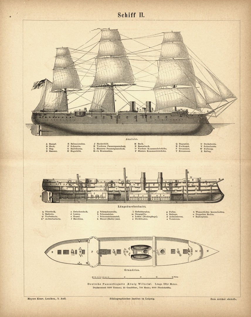 Schiff II. Buchillustration (Stich) von 1878