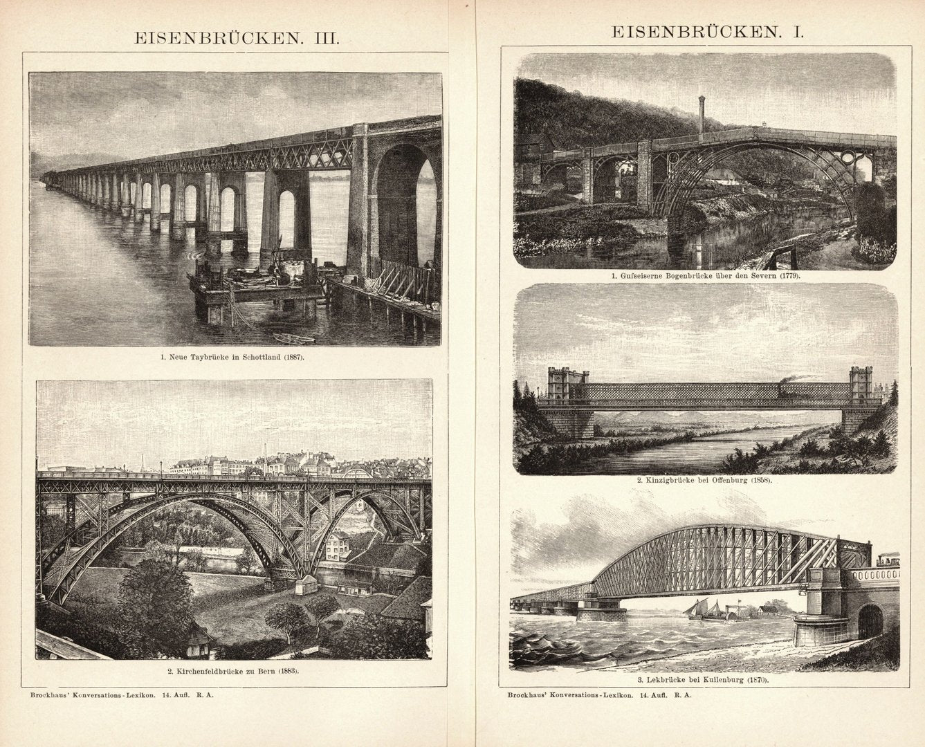 Eisenbrücken. Buchillustration (Stich) von 1897