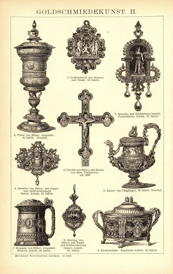 Goldschmiedekunst. Buchillustration (Stich) von 1897