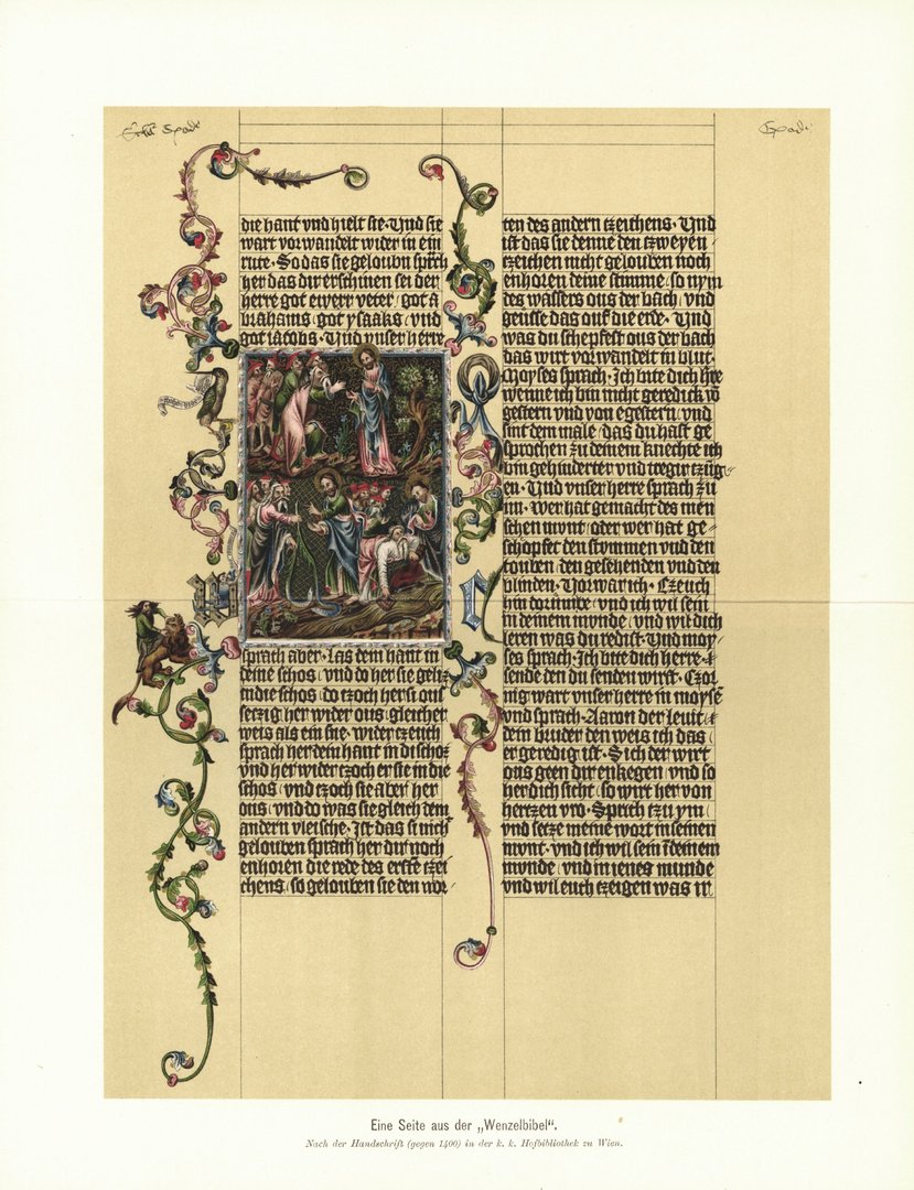 Faksimile Seite aus der Wenzelbibel. Lithografie von 1902