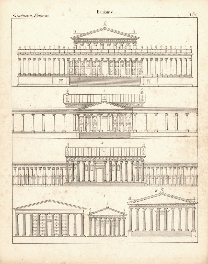 Griechische und Römische Baukunst Nr. 8. Lithografiertes Blatt von 1830.