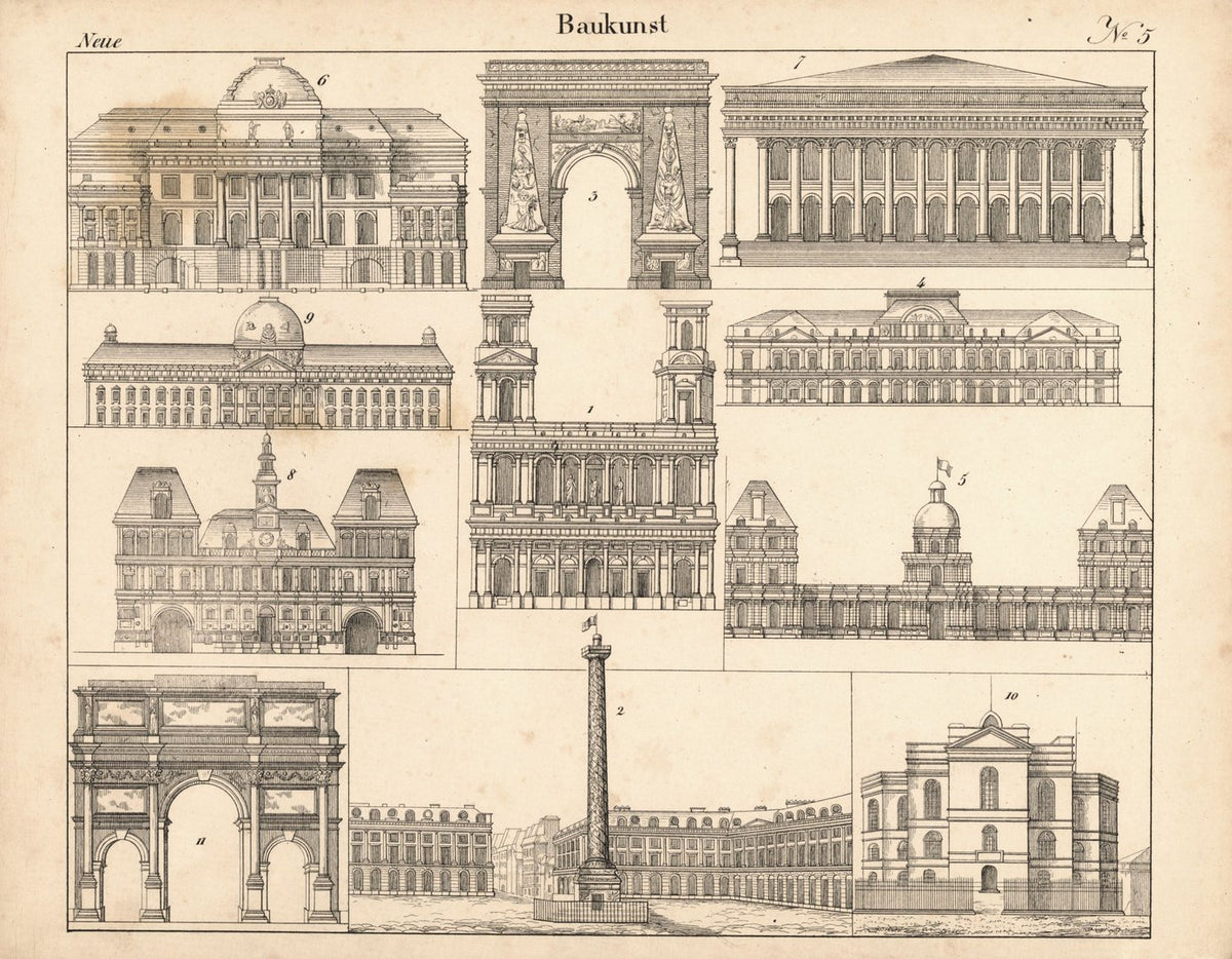 Neue Baukunst. Nr. 5. Lithografiertes Blatt von 1830.