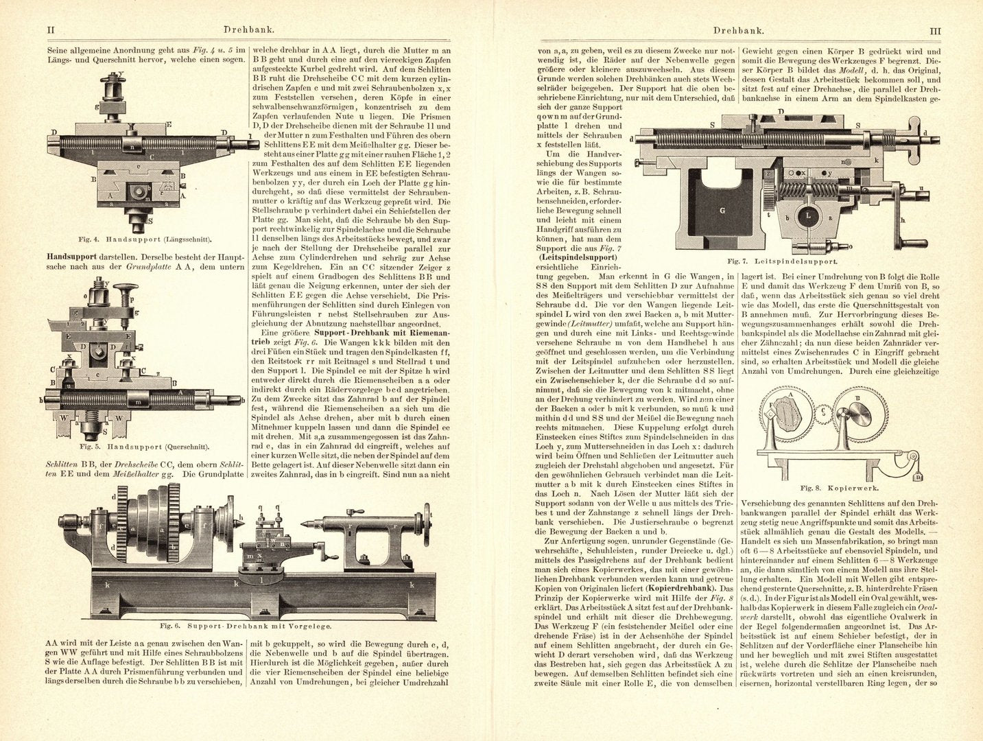 Drehbank. Buchillustration (Stich) von 1895
