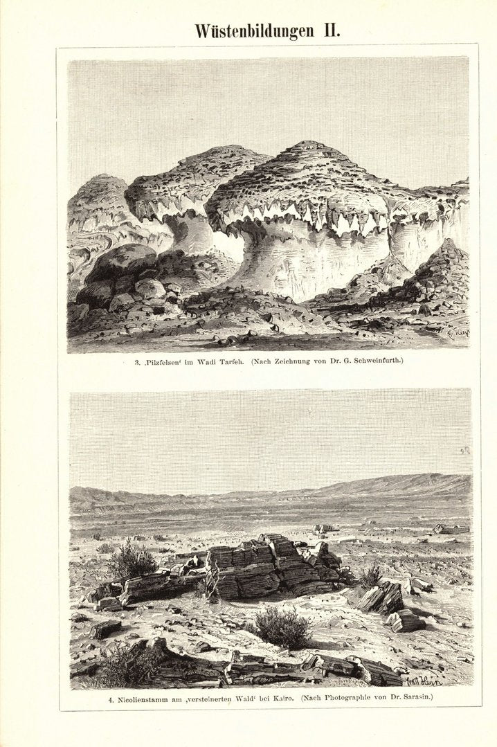 Wüstenbildungen. Buchillustration (Stich) von 1897