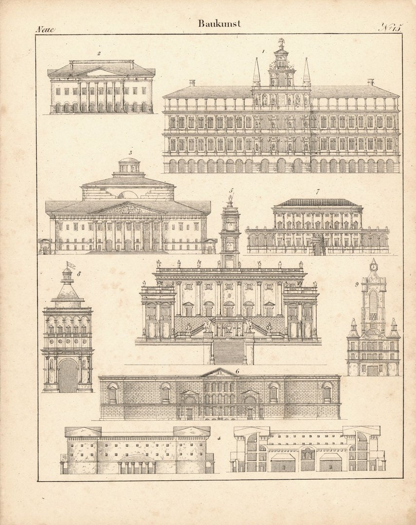 Neue Baukunst. Nr. 15. Lithografiertes Blatt von 1830.