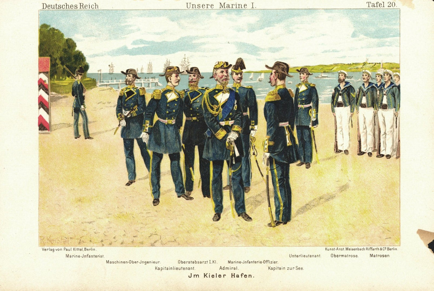 Im Kieler Hafen. Marine, Deutsches Reich. Lithografie von 1894