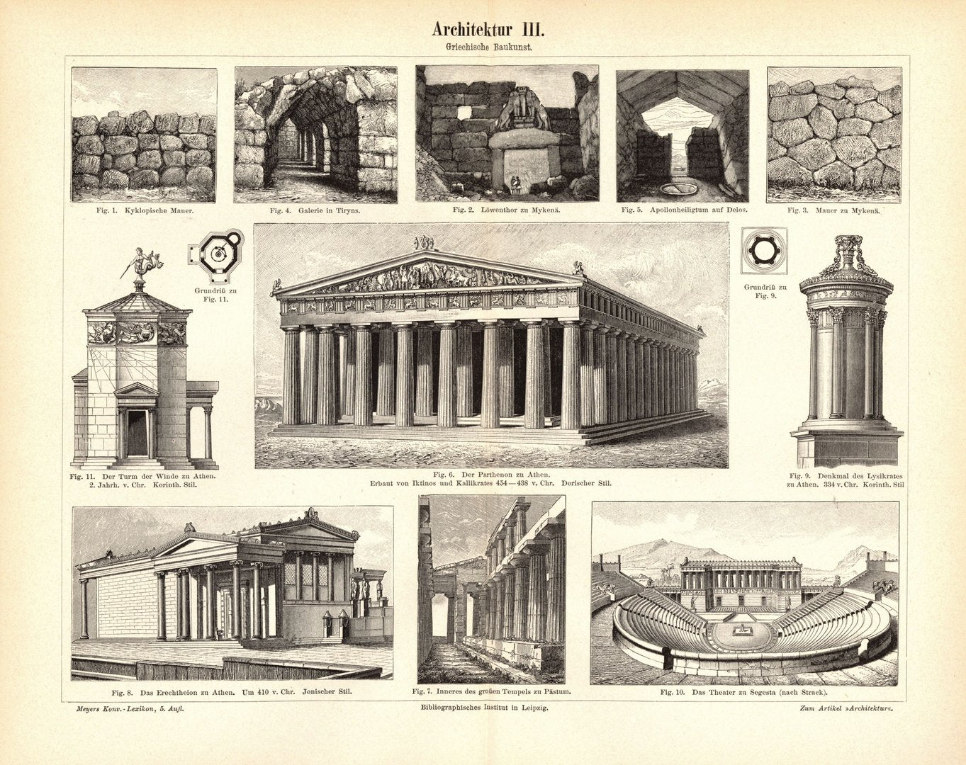 Architektur III, Griechische Baukunst. Buchillustration (Stich) von 1893