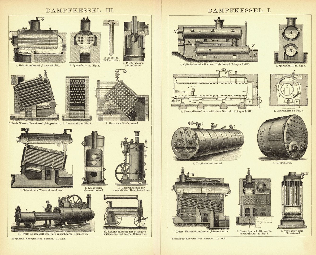 Dampfkessel I-III. Buchillustration (Stich) von 1894
