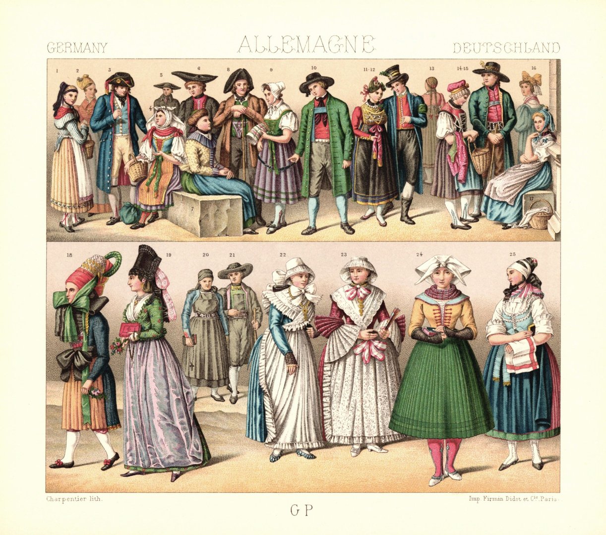 Deutschland. Bayern, Sachsen-Altenburg. Volkstrachten. Lithografie von 1888. (T432)