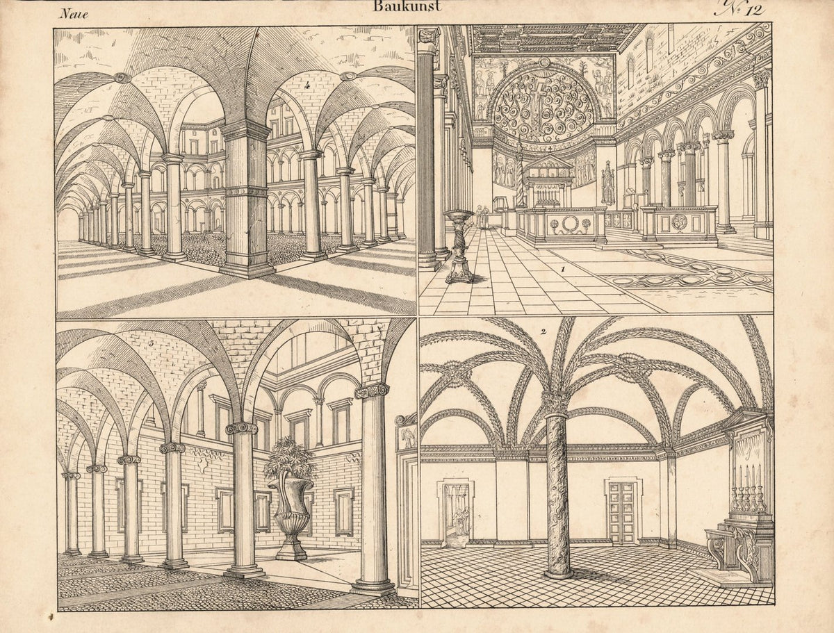 Neue Baukunst. Nr. 12. Lithografiertes Blatt von 1830.