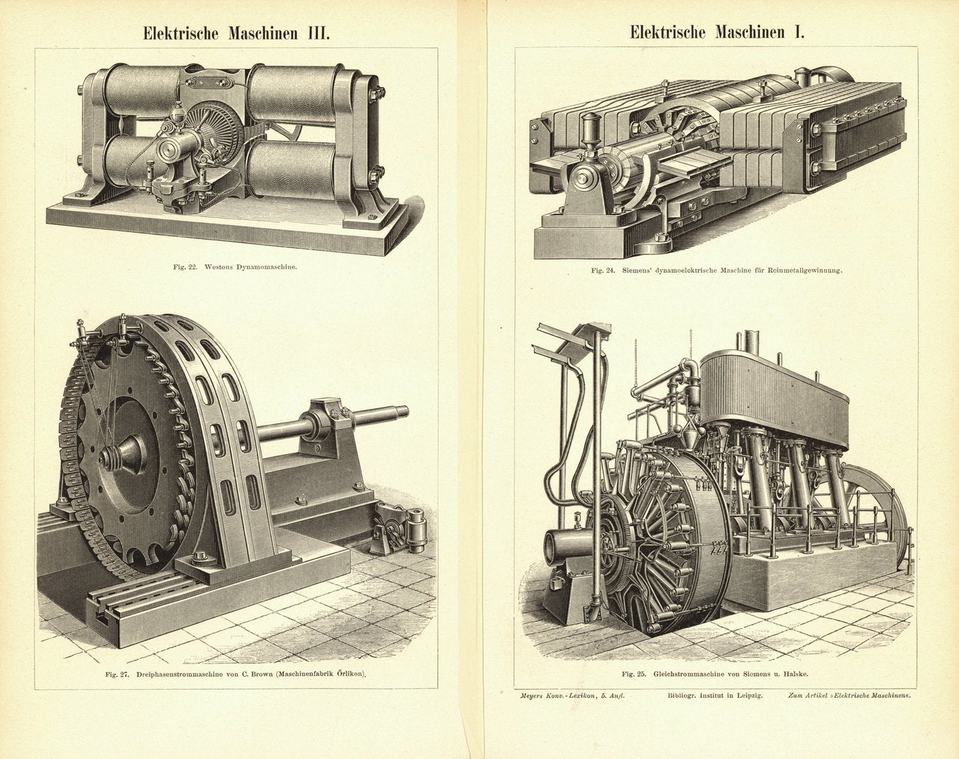 Elektrische Maschinen. Buchillustration (Stich) von 1894