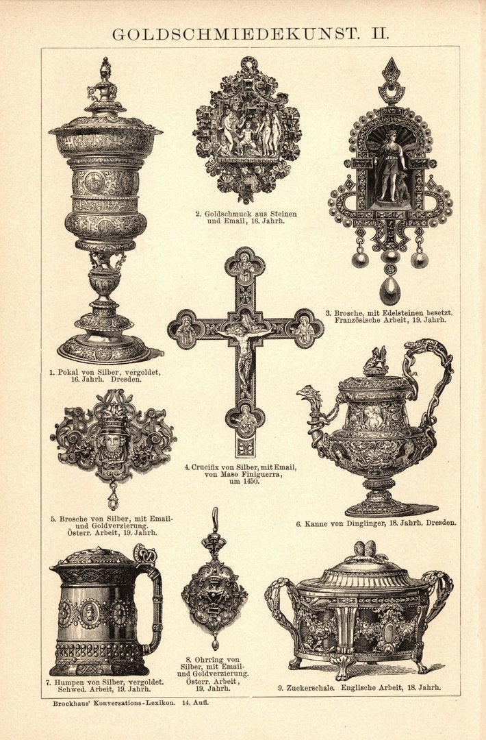Goldschmiedekunst I-II. Buchillustration (Stich) von 1897