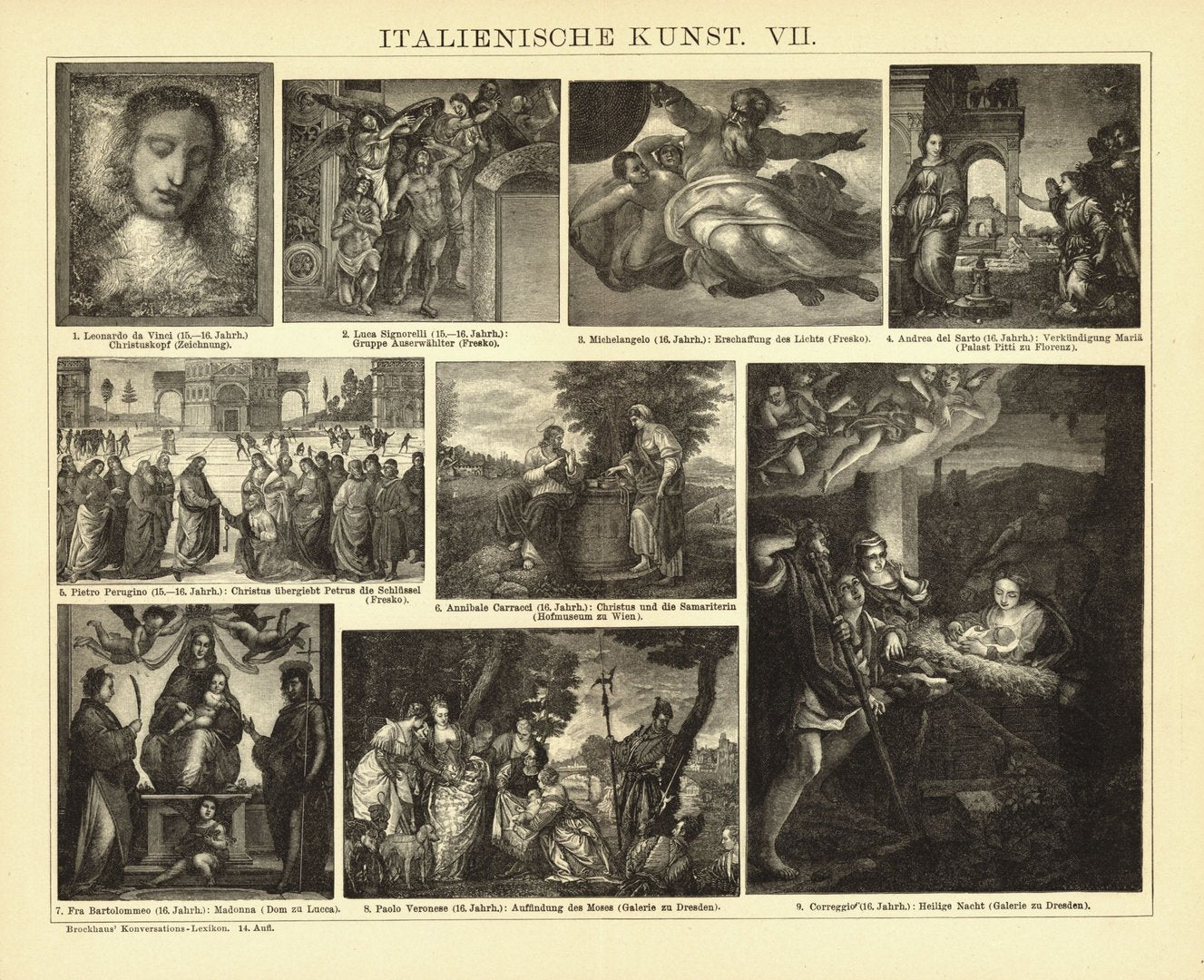 Italienische Kunst VI-VIII. Buchillustration (Stich) von 1894