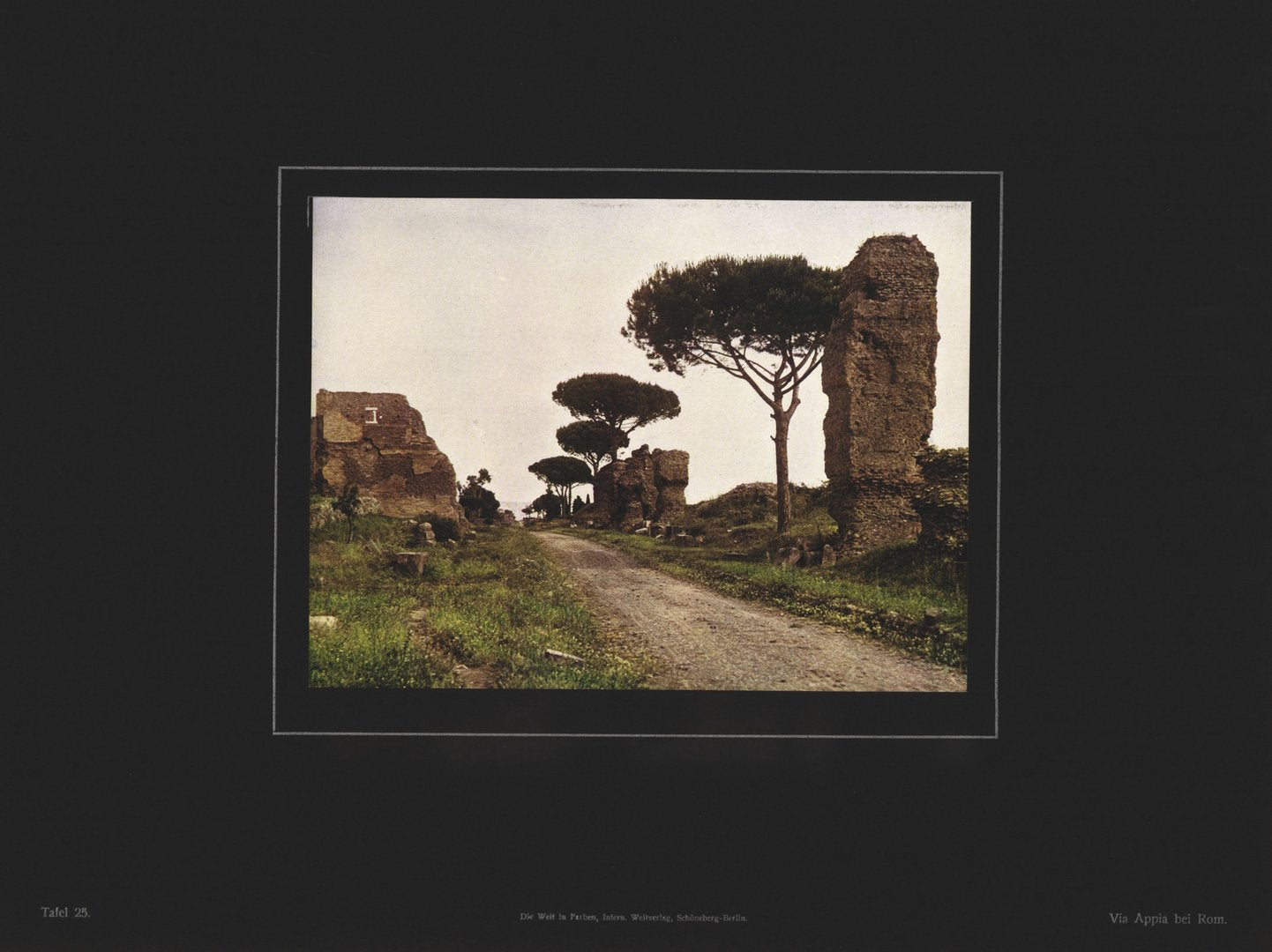 Via Appia bei Rom, Italien, Farbenphotographie von 1910.