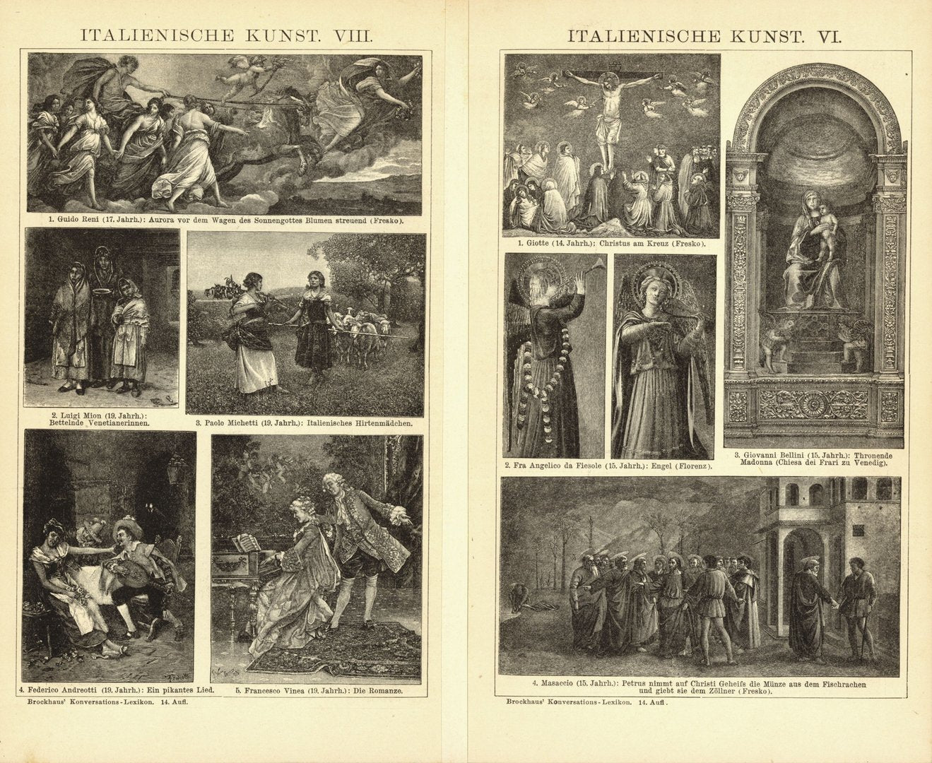 Italienische Kunst VI-VIII. Buchillustration (Stich) von 1894