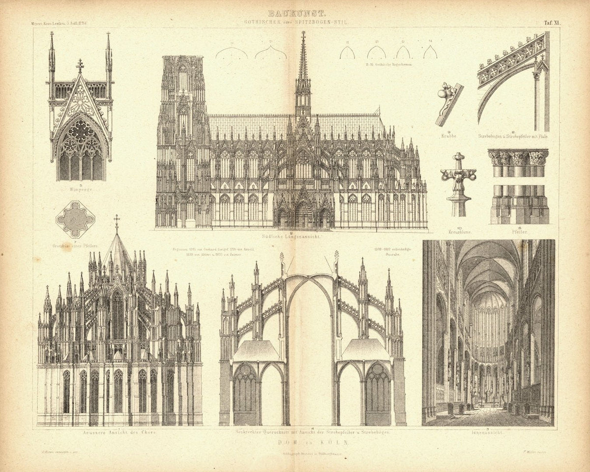 Cologne Cathedral, original engraving from 1874