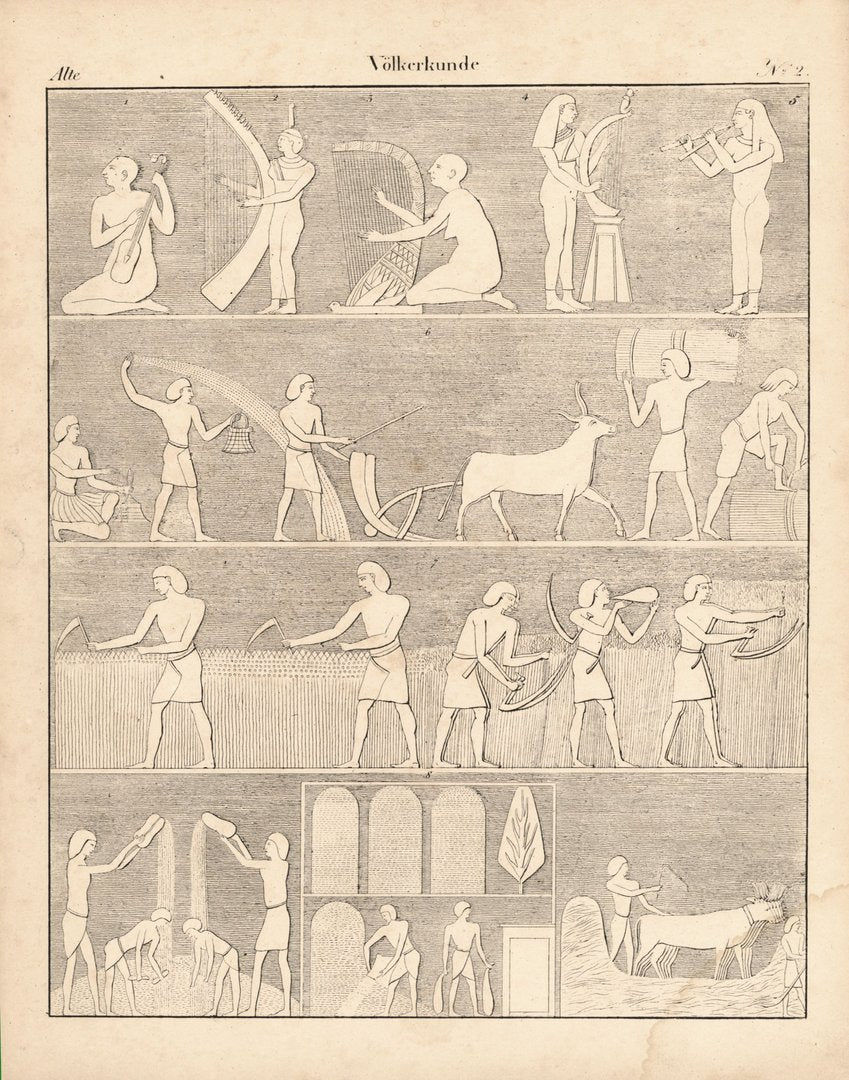 Ägypten, Musiker, Bauern, Völkerkunde Nr. 2. Lithografiertes Blatt von 1830.