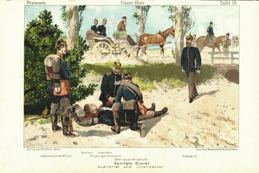 Sanitäts-Dienst, Auditoriat und Intendatur. Unser Heer, Preußen. Lithografie von 1894