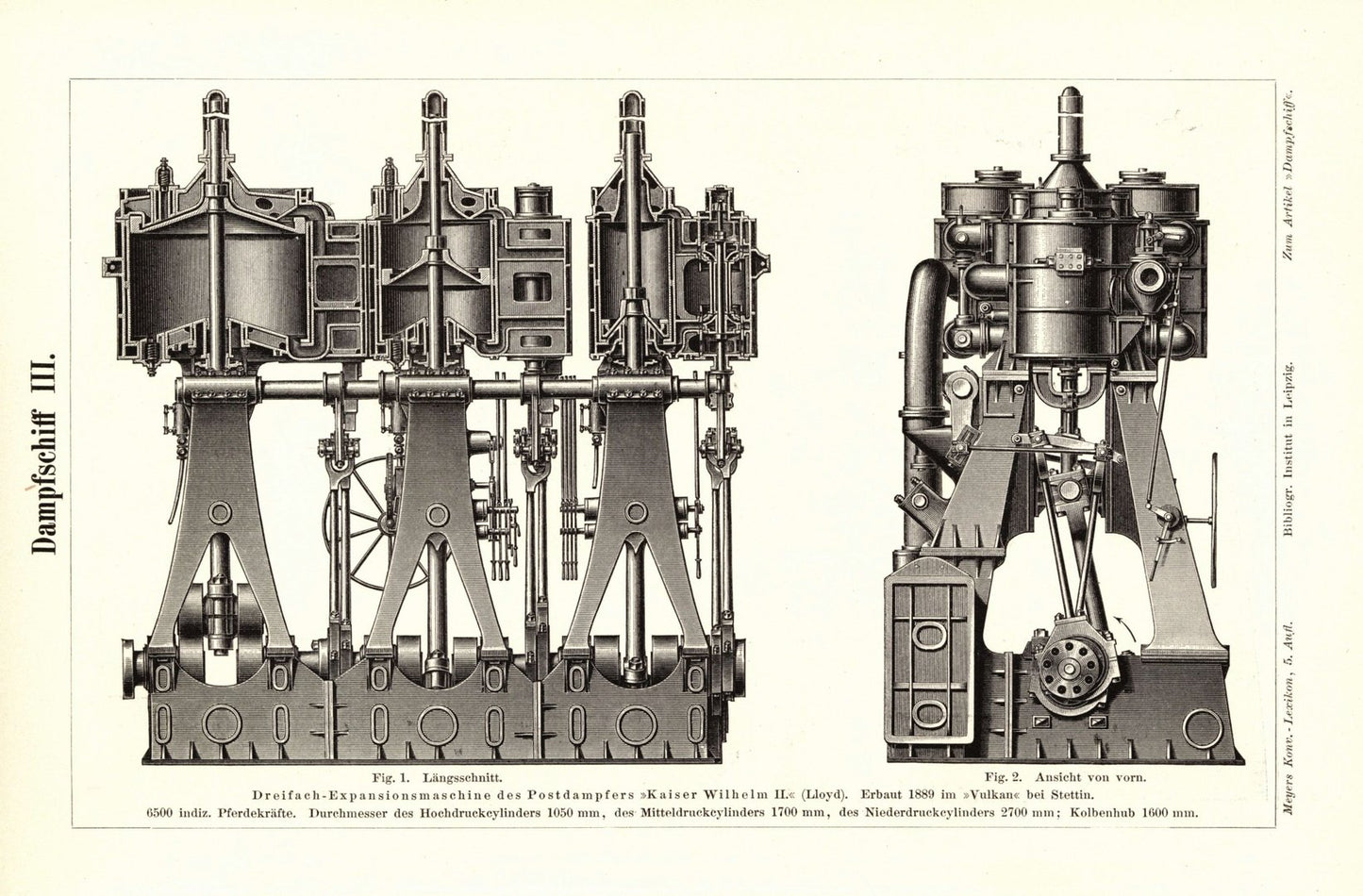 Dampfschiff III-IV. Buchillustration (Stich) von 1895