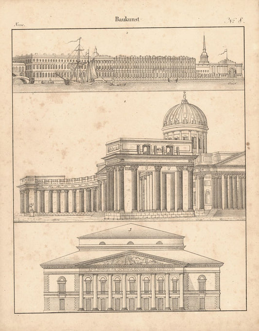 Neue Baukunst. Nr. 8. Lithografiertes Blatt von 1830.