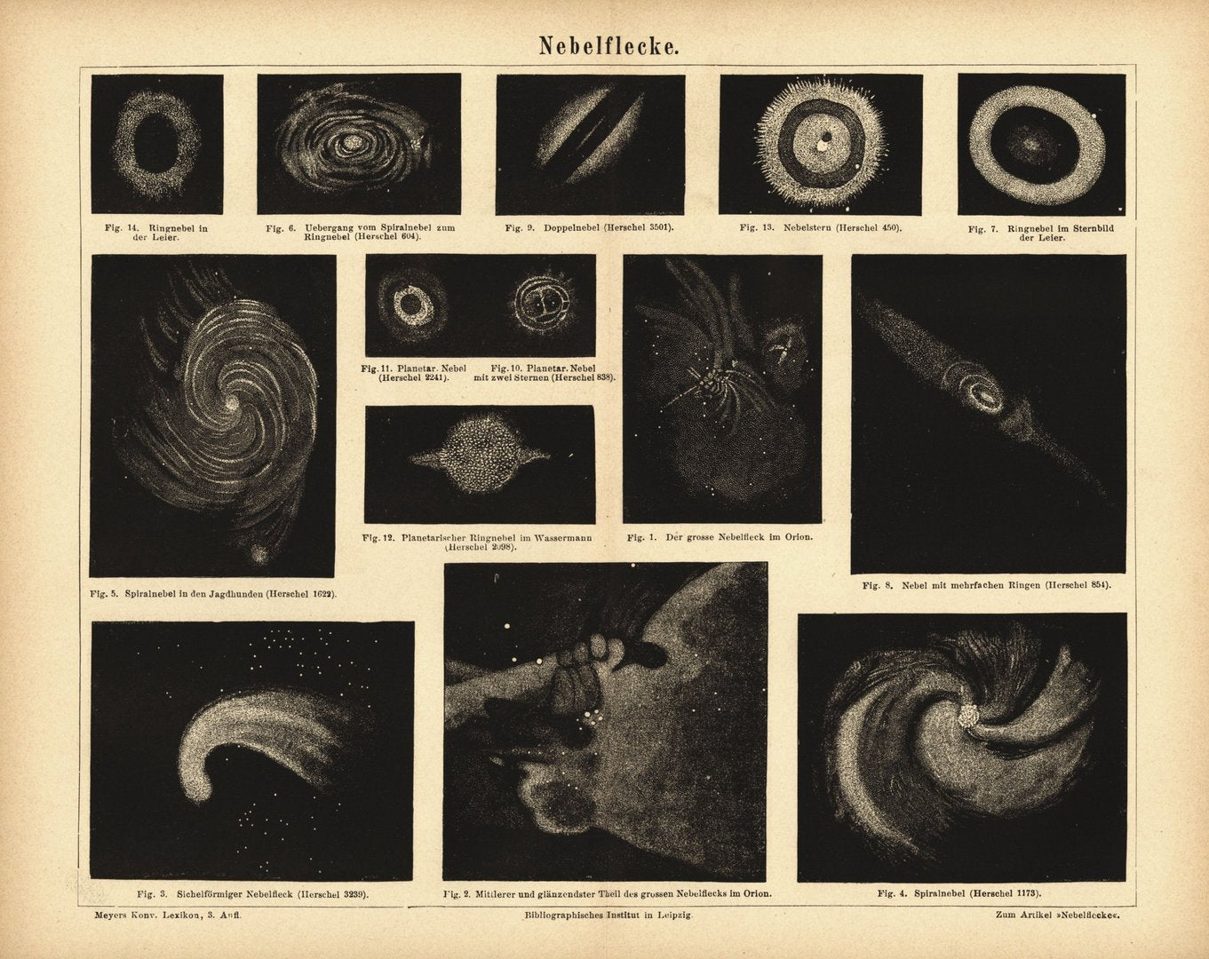 Nebelflecke. Buchillustration (Stich) von 1877