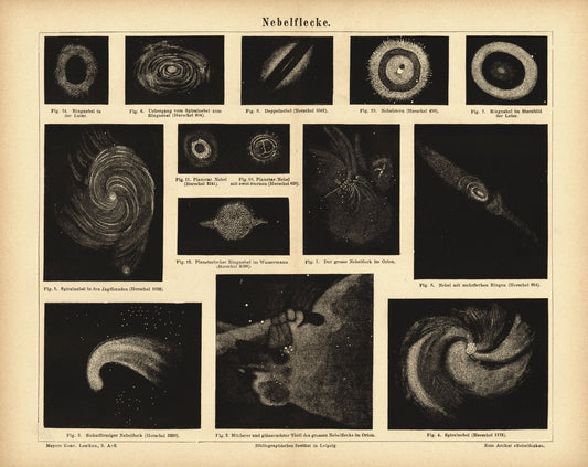 Nebelflecke. Buchillustration (Stich) von 1877