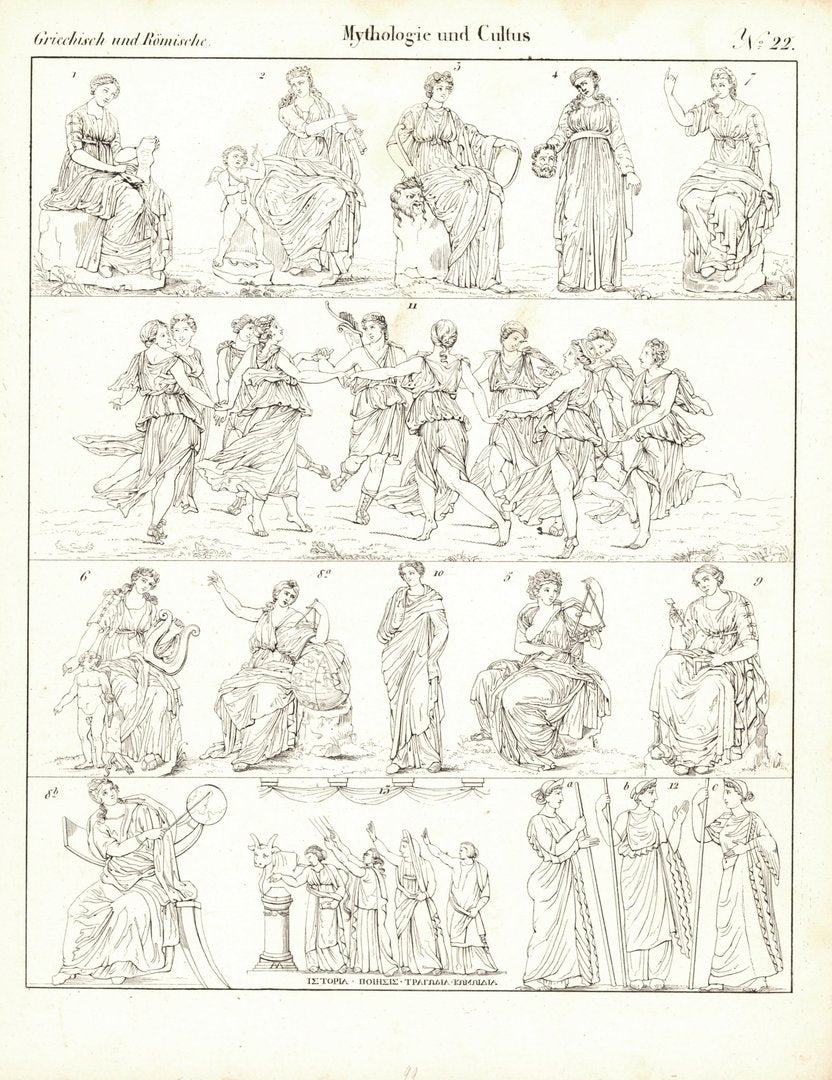 Mythologie und Cultus Nr. 22. Griechisch und Römisch. Lithografiertes Blatt von 1830.