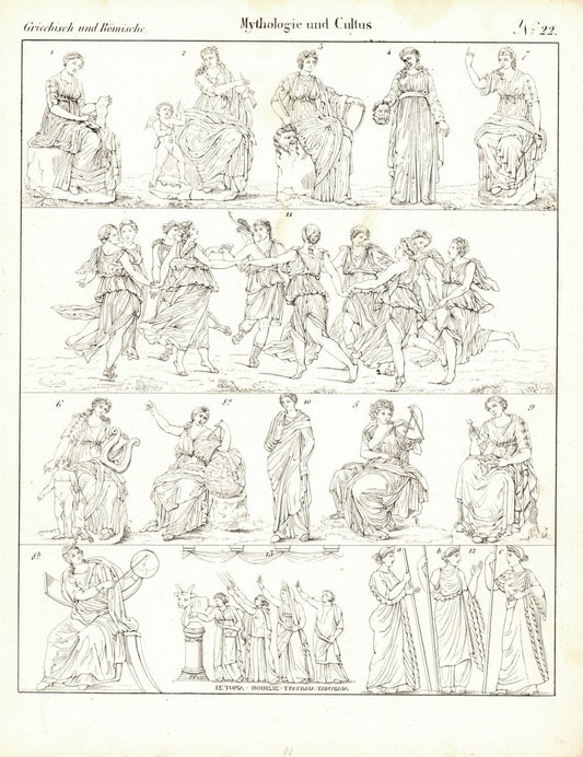 Mythologie und Cultus Nr. 22. Griechisch und Römisch. Lithografiertes Blatt von 1830.