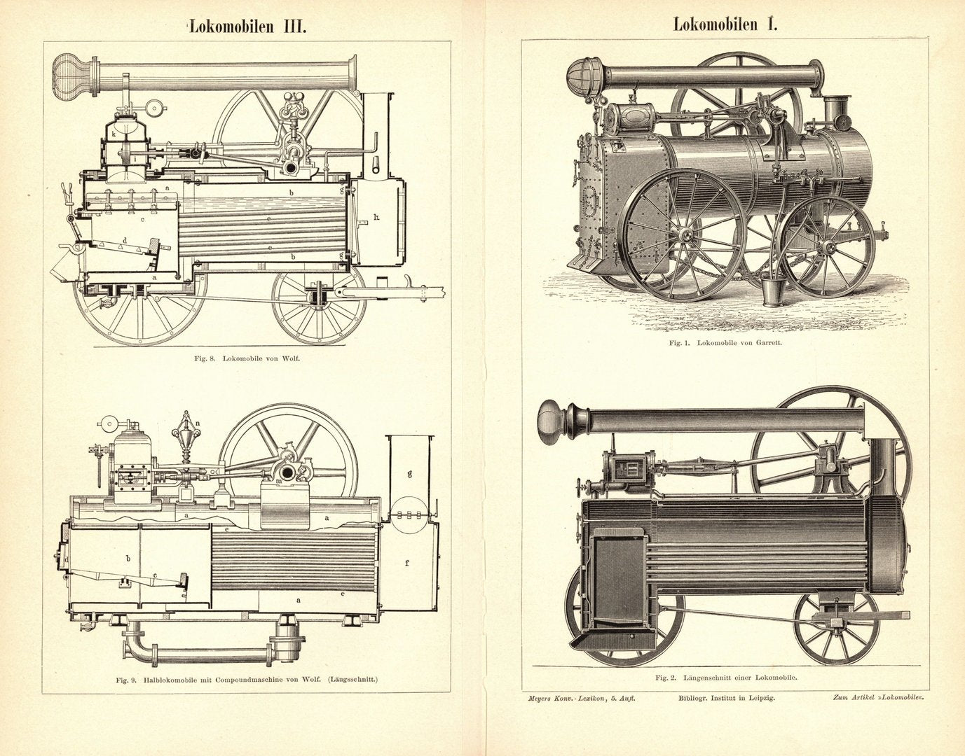 Lokomobilen. Buchillustration (Stich) von 1896