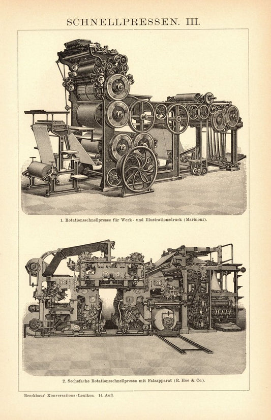 Schnellpressen III. Buchillustration (Stich) von 1897