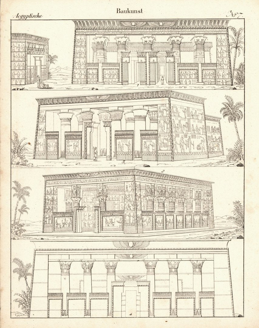 Ägyptische Baukunst, Völkerkunde Nr. 7. Lithografiertes Blatt von 1830.