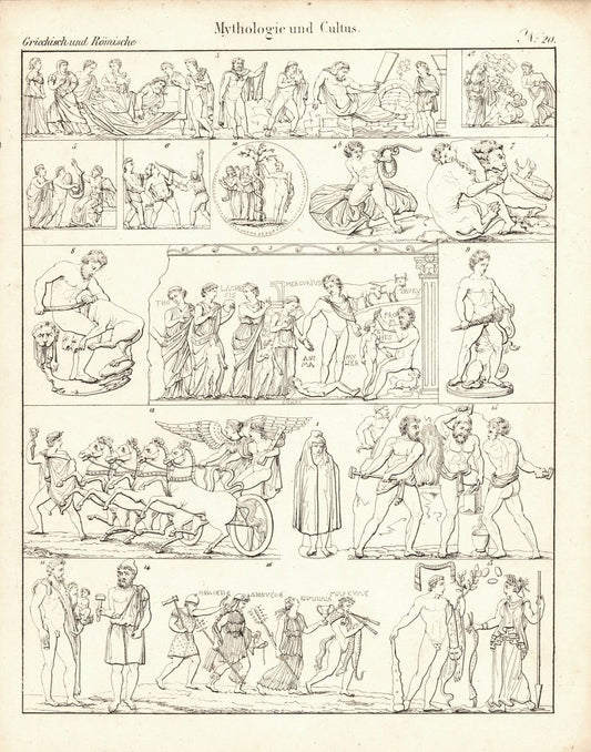 Mythologie und Cultus Nr.20 . Griechisch und Römisch. Lithografiertes Blatt von 1830.