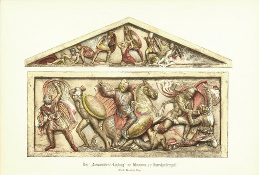 Der Alexandersarkophag im Museum zu Konstantinopel. Lithografie von 1905