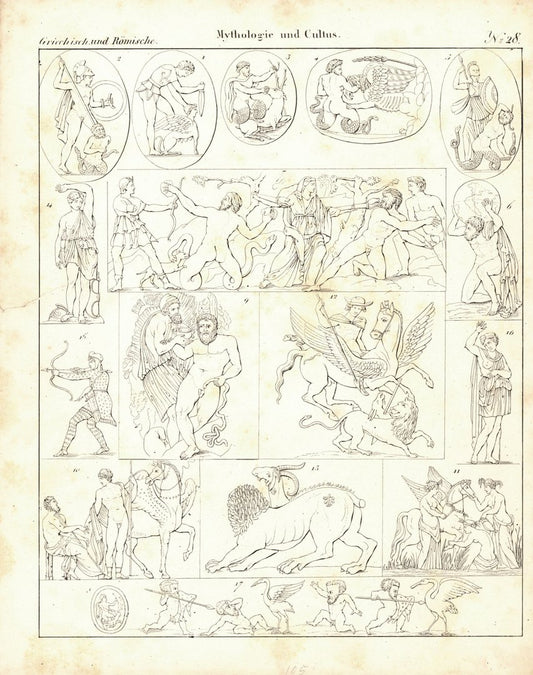 Mythologie und Cultus Nr. 28. Griechisch und Römisch. Lithografiertes Blatt von 1830.